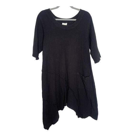 Drawstrings of Malibu XS Lagenlook Tunic Travel Dress 100% Cotton Flowy Black - Picture 9 of 9